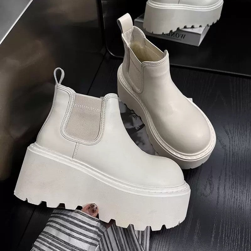Women's White Smoke Pipe Soft Platform Ankle Veet Boots