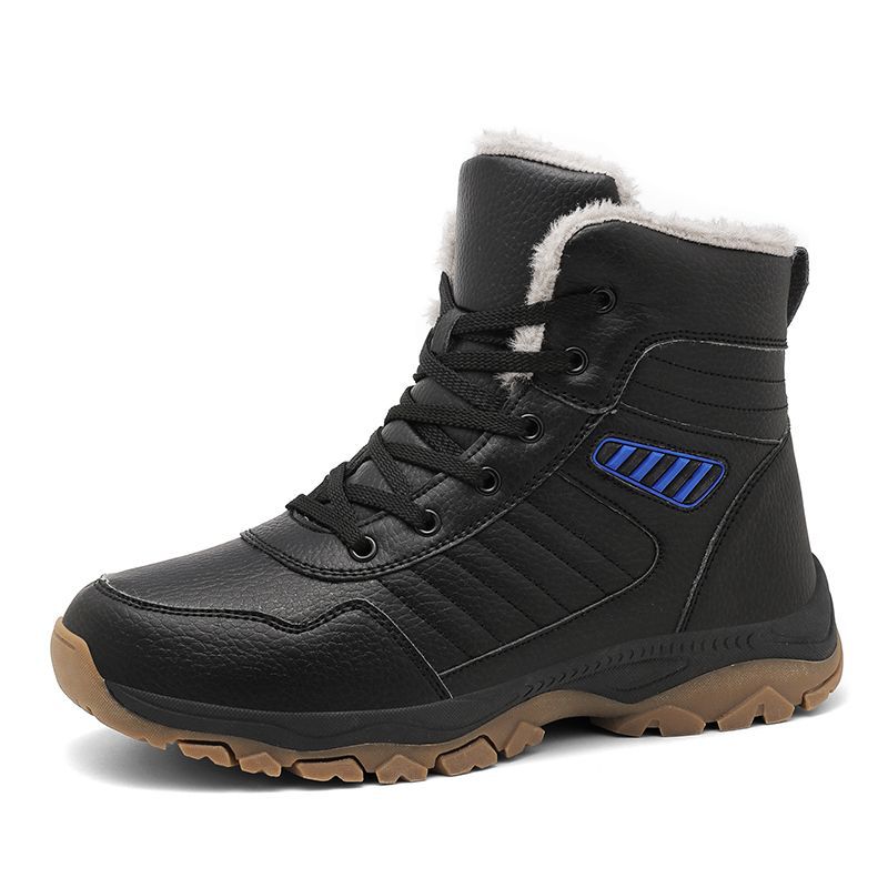 Men's Sole Fleece-lined Thick Hiking Black Cotton Snow Boots