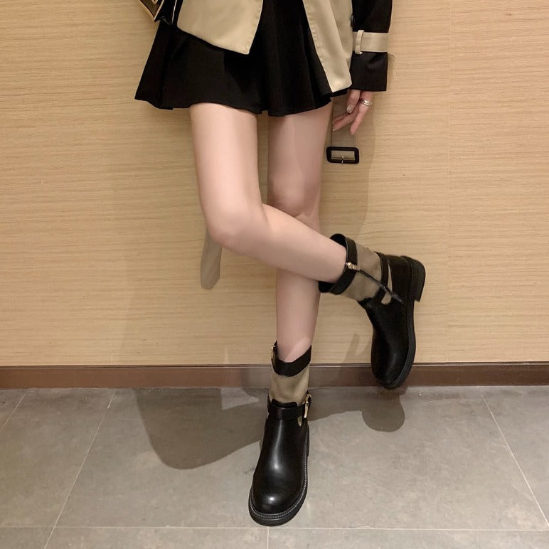 Avenue Round Toe Gold Buckle Side Boots