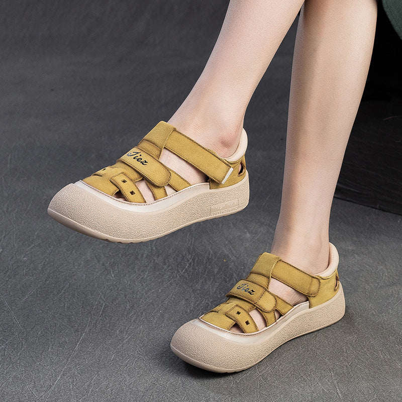 Women's Retro Comfort Breathable Full Grain Cowhide Sports Flat Sandals