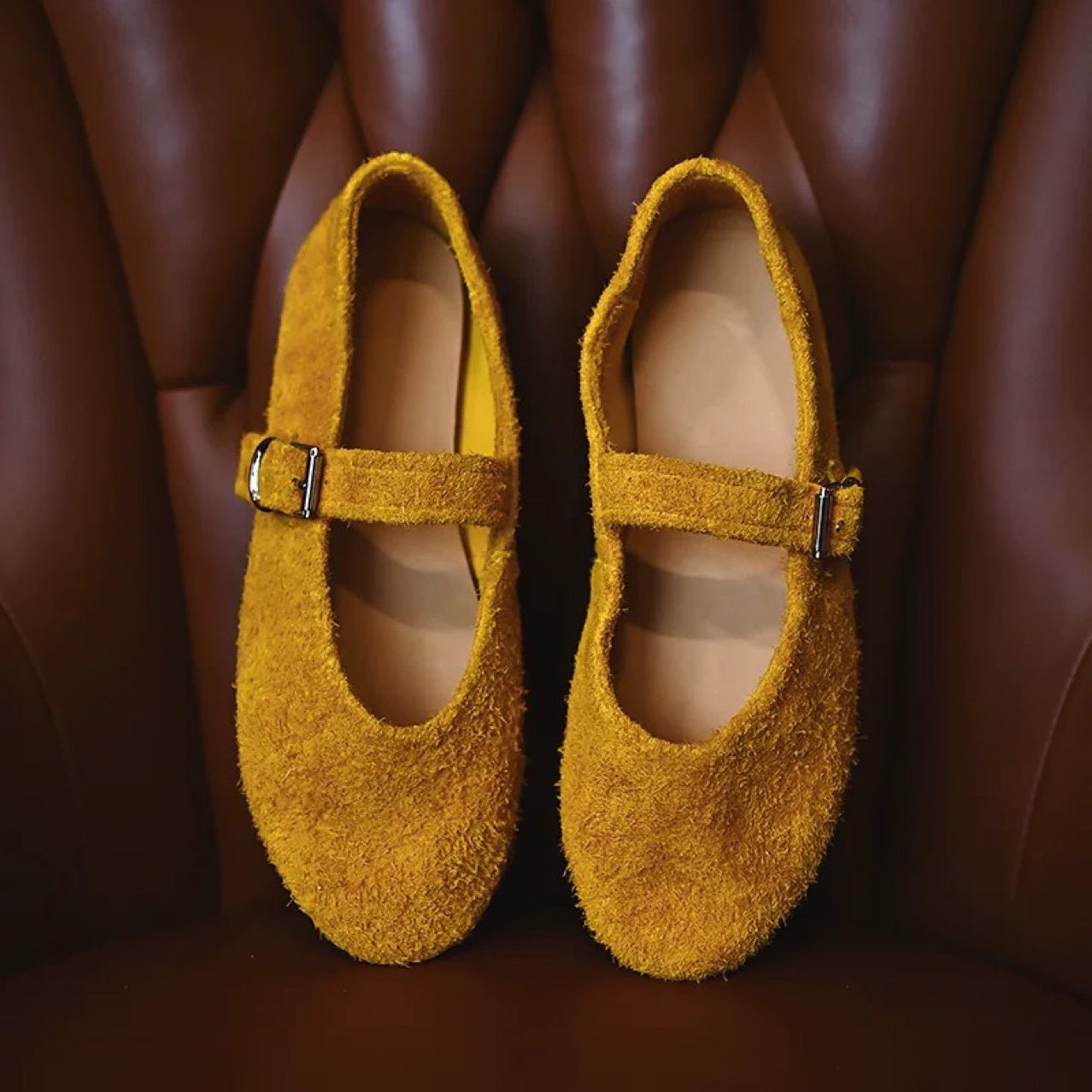 Women's Jane Ballet Flat Bottom Retro Buckle Brushed Feeling Slippers