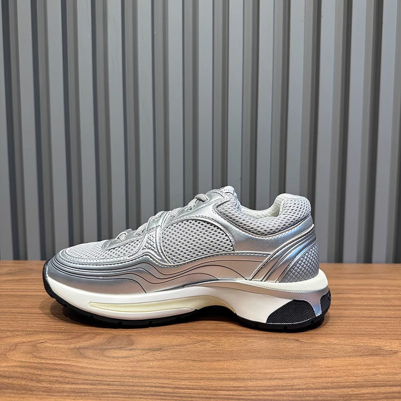 Women's Classic Style Sier Horn King Platform Dad Mesh Stitching Height Sneakers