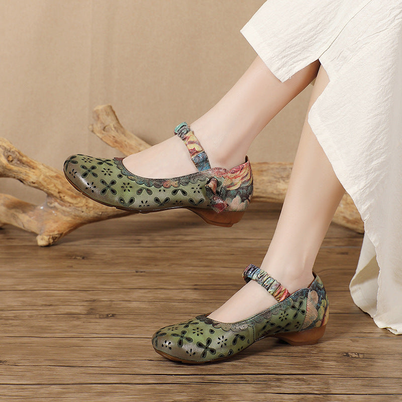 Women's Handmade Retro Low Round Toe Hollow Women's Casual Shoes