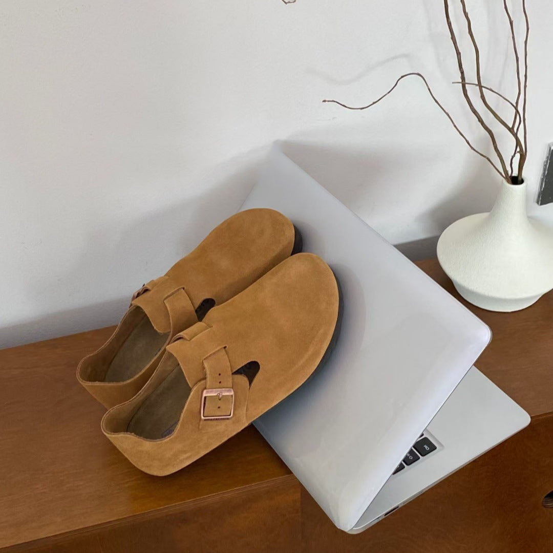 Women's Version Pure Cowhide Cork Closed Toe Lazy All-inclusive Women's Casual Shoes