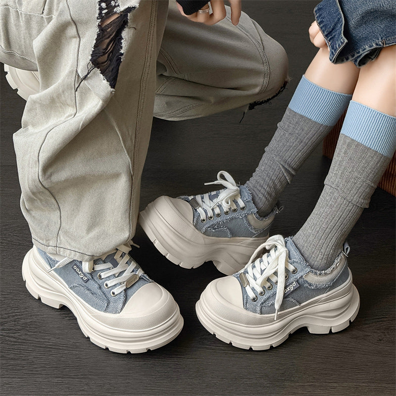 Men's Thick Bottom Height Increasing Round Toe White Muffin Men's Board Shoes