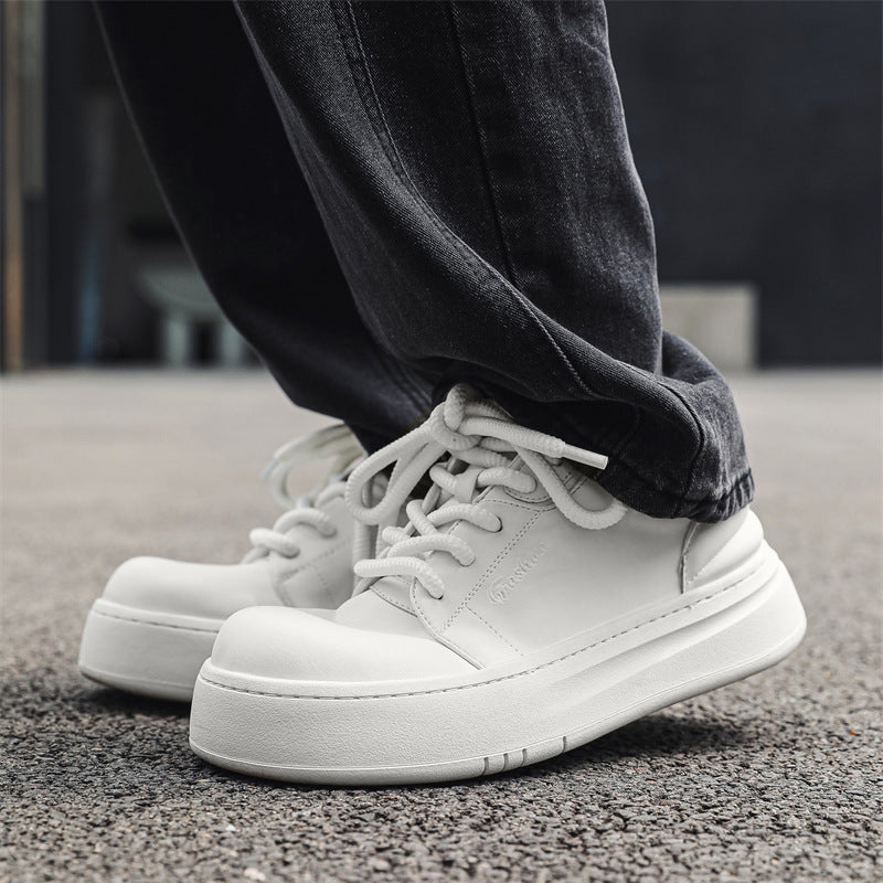 Men's Breathable Trendy High Sense Platform White Men's Casual Leather Shoes