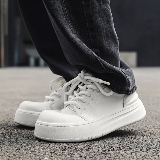 Men's Breathable Trendy High Sense Platform White Men's Casual Leather Shoes