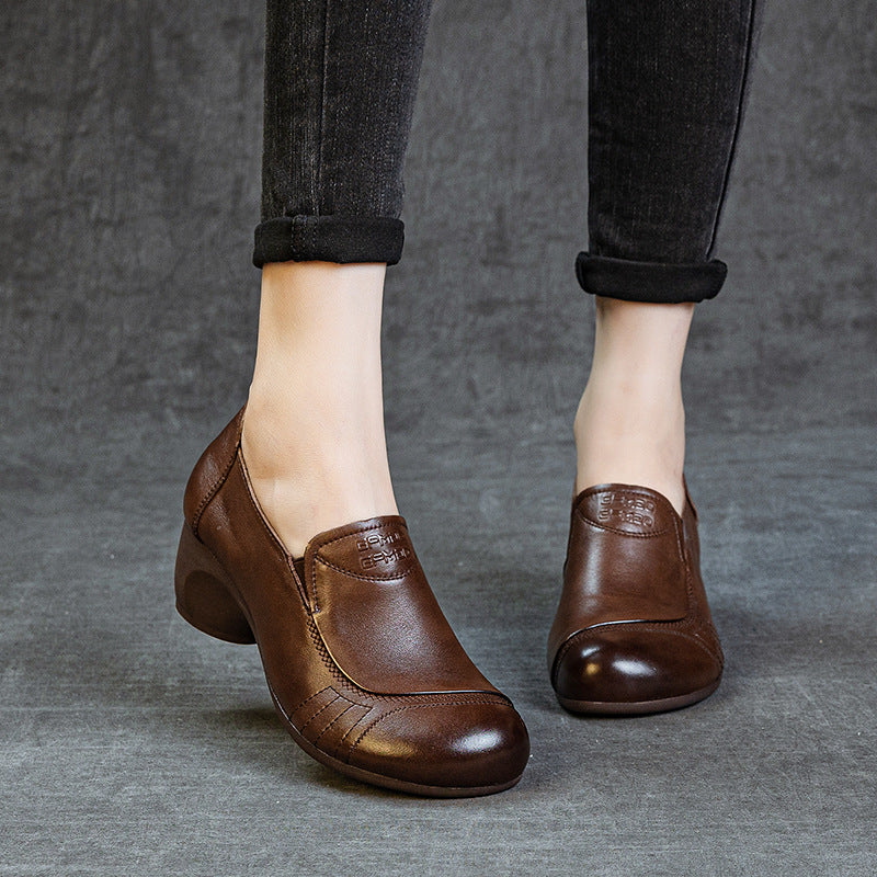 Women's Autumn Mid Top Layer Cowhide Slip-on Fashion Simple Deep Mouth Women's Casual Shoes