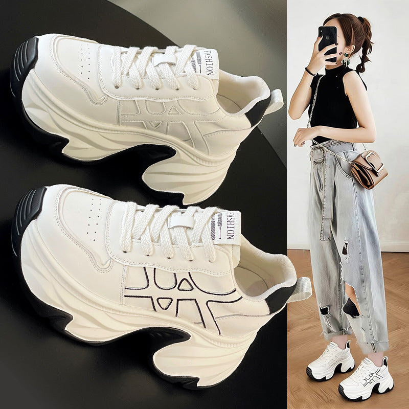 Women's Height Increasing Insole Dad Spring Thick-soled White Women's Casual Shoes