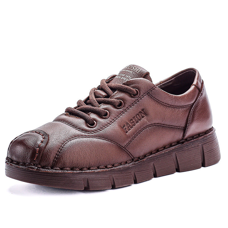 Women's Full Cowhide Wedge Platform Mid Mom Women's Casual Shoes