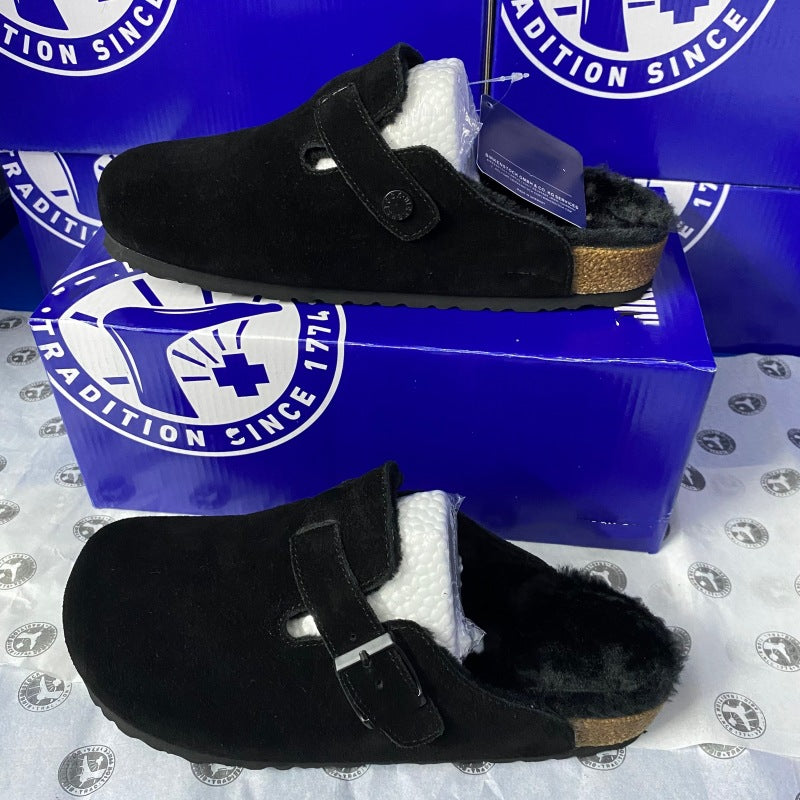 Women's & Men's Cork Thick Bottom Half Pack Fluffy One Foot Wide Outer Thick-soles Slippers