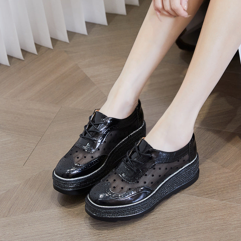 Fashion Brogue Small Platform Wedge College Style Casual Shoes