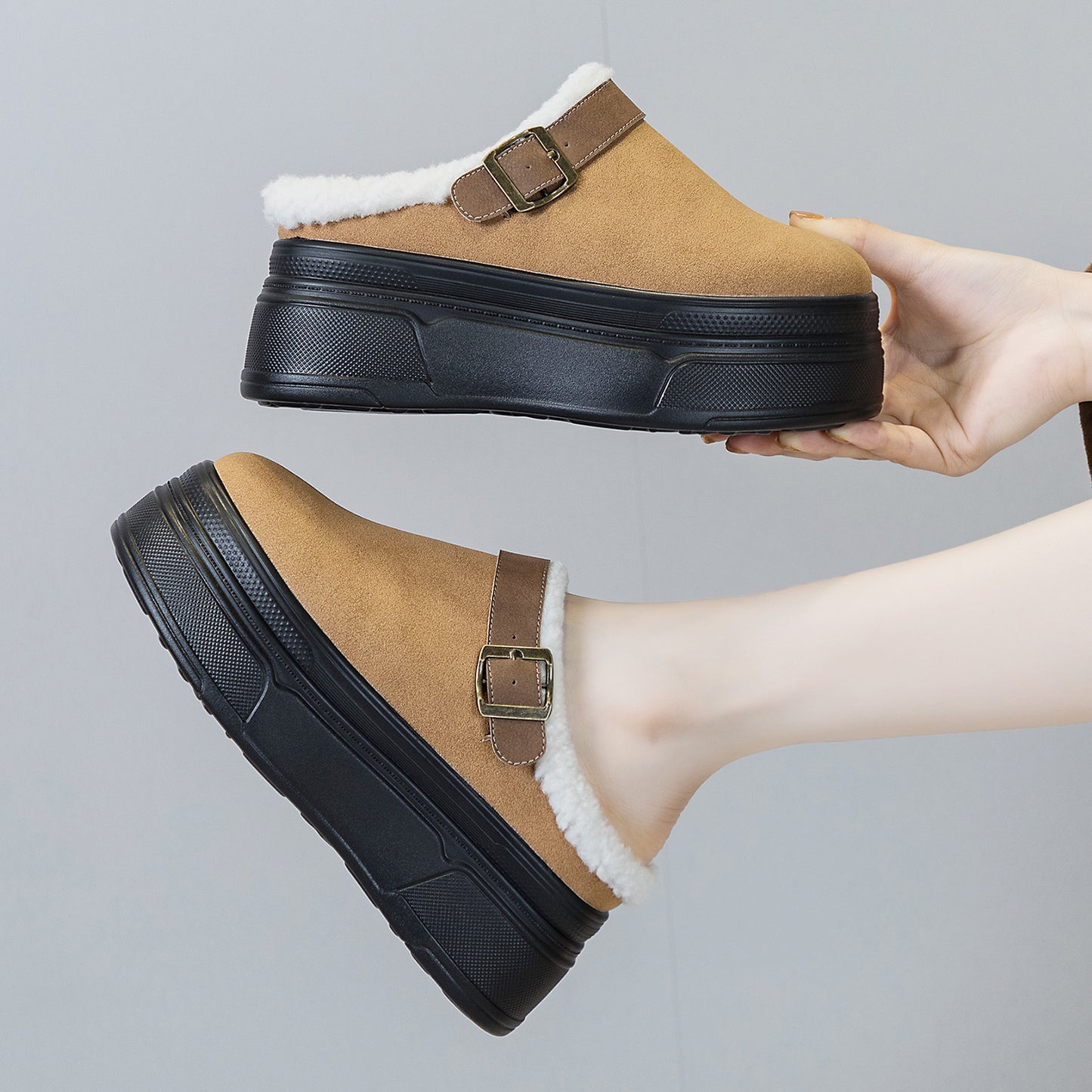 Women's Thick Bottom Increased Closed Toe Warm Fur Slippers