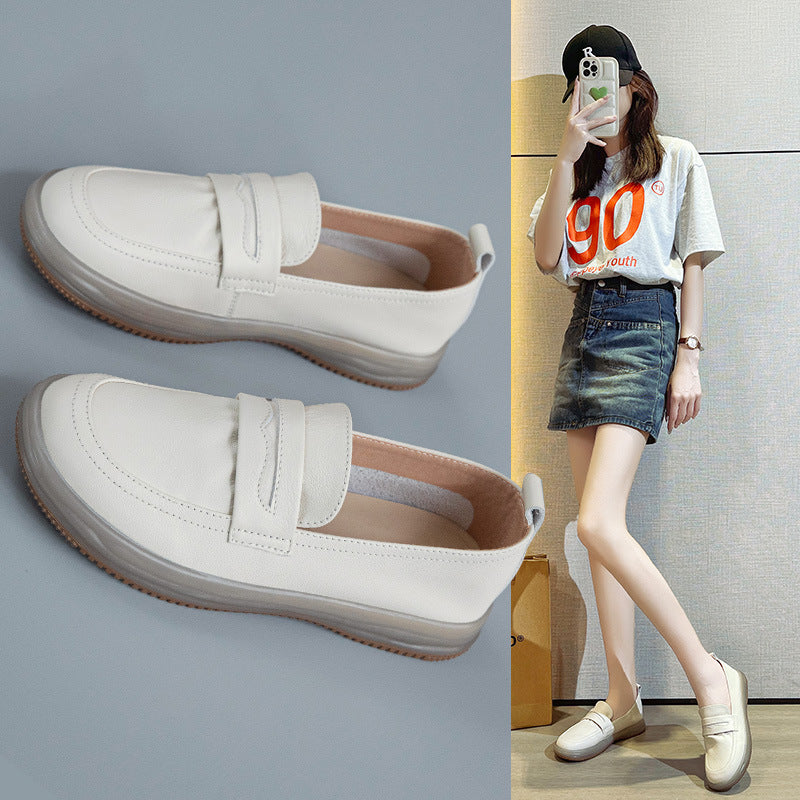 Women's Layer Cowhide Easy Wear Thin Soft Bottom Slip-on Shallow Women's Casual Shoes