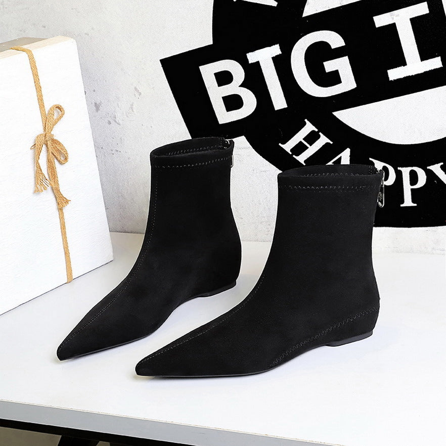 Women's Fashionable Simple Low Wedge Hidden Pointed Toe Pedicure Slimming Boots