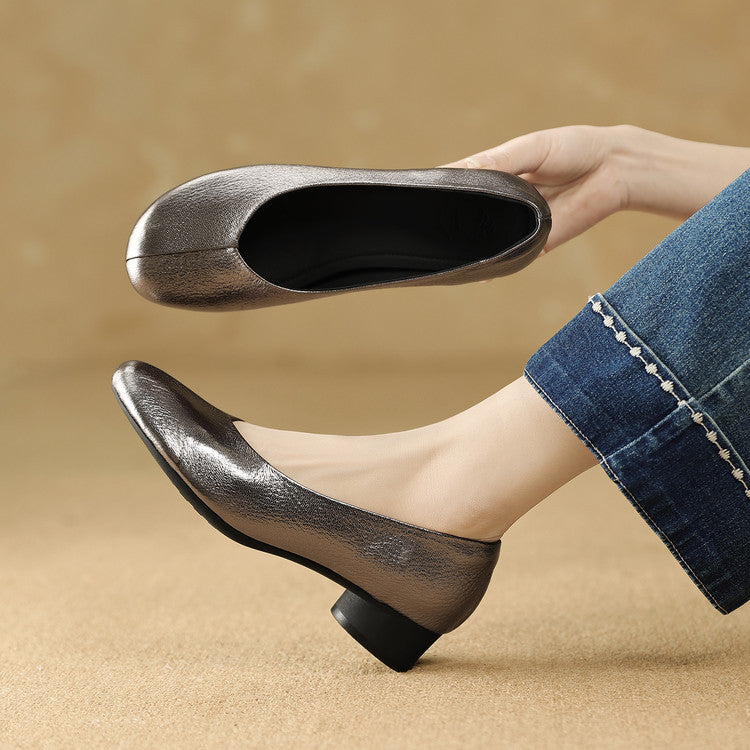 Women's French Retro Sheepskin Low-cut Thick Low Head Women's Fashion Shoes