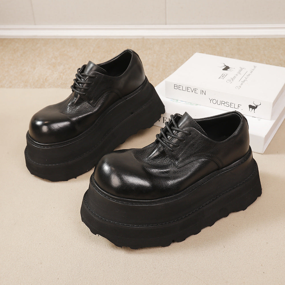 Women's High-grade Pure Washed Cowhide Retro Platform Leather Shoes