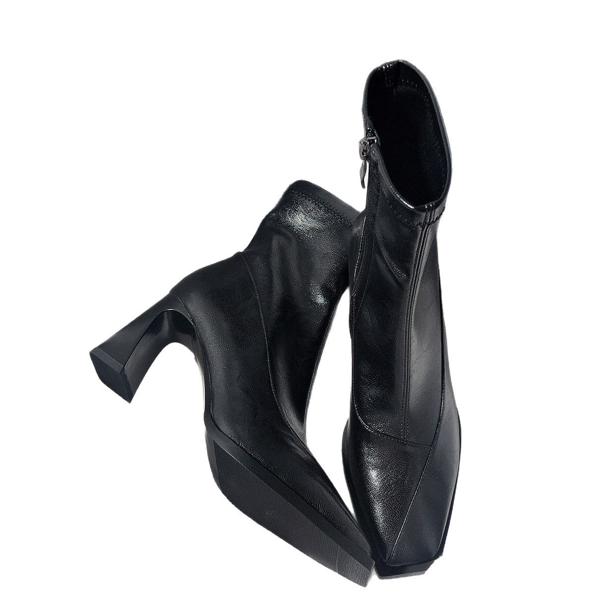 Women's Short Temperament Wild Side Zipper Black Heels