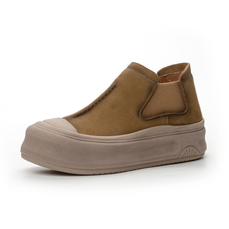 Women's First Layer Cowhide Board Autumn Retro Platform Height Increasing Women's Leather Boots