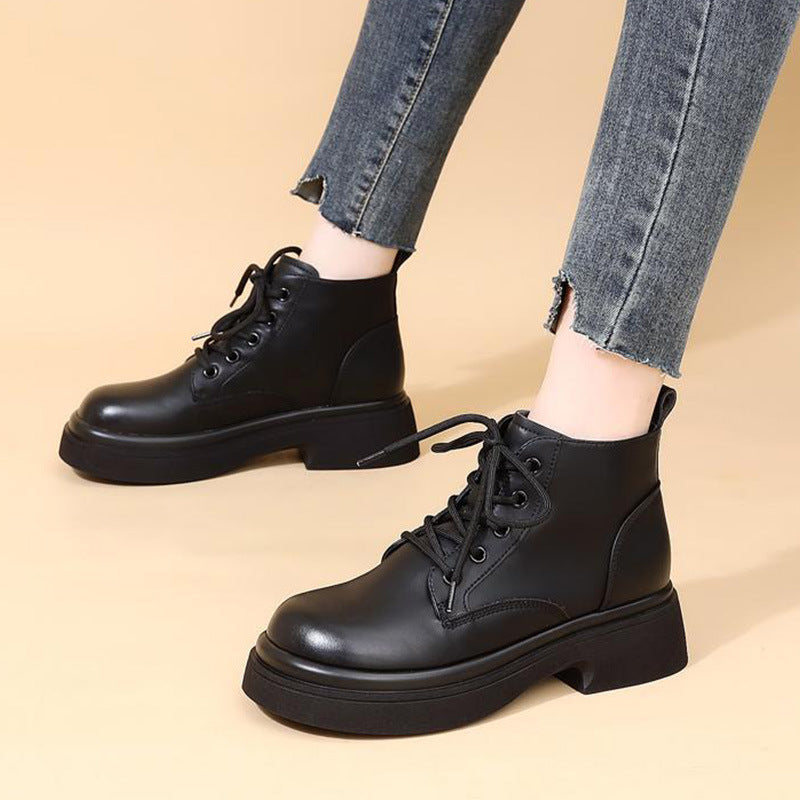 Thick Bottom Small Pumps British Style Round Head Martin Plus Boots