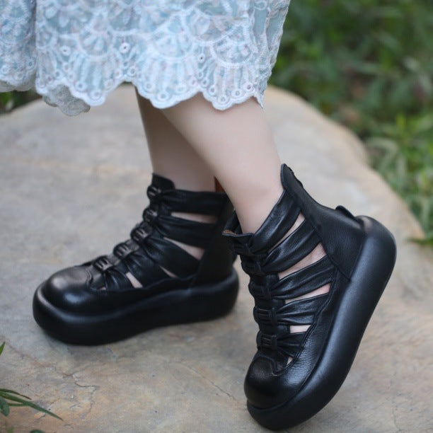 First Layer Cowhide Design Bread Bottom Sandals