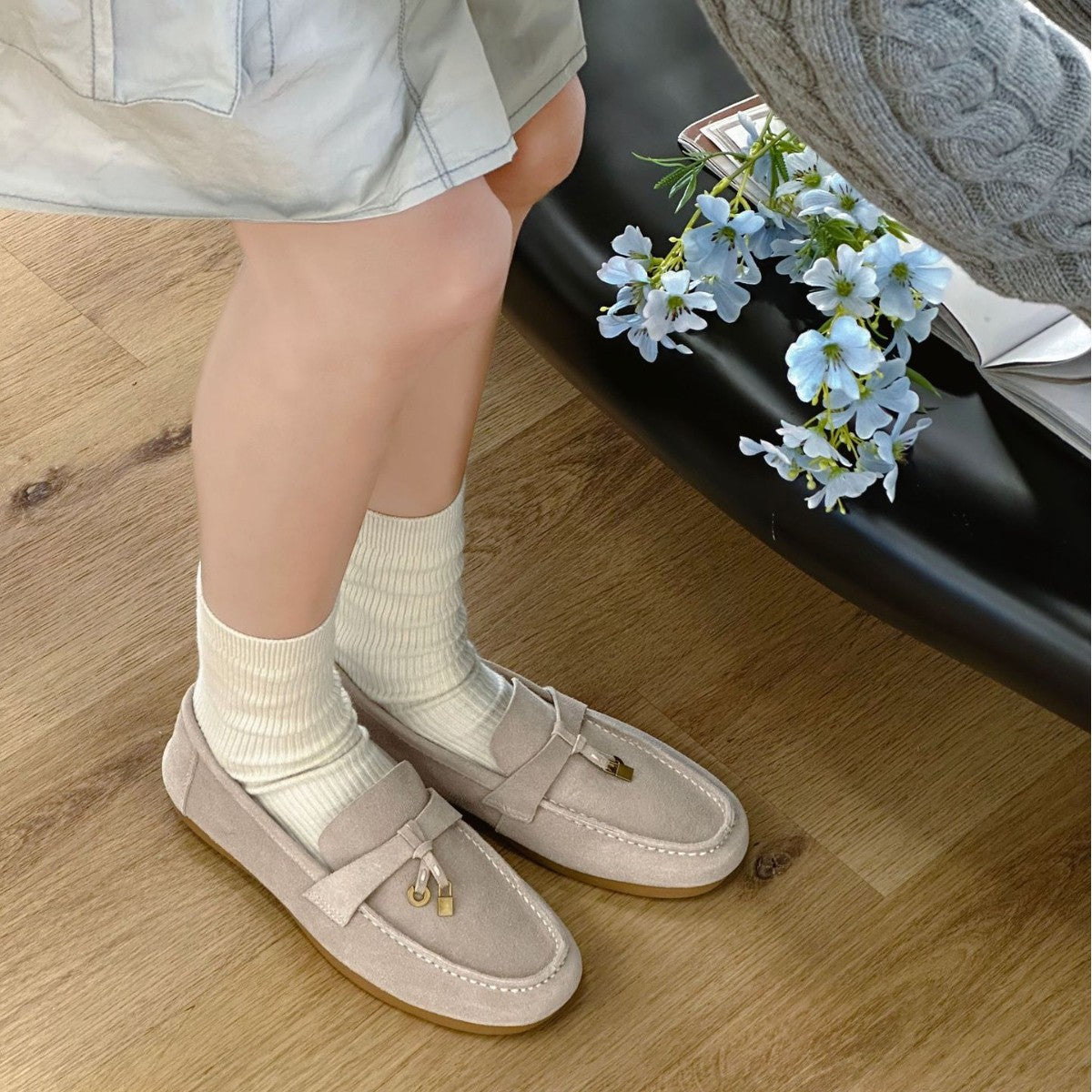 Spring French Style British Cow Split Retro Easy Matching Flat Women's Casual Shoes