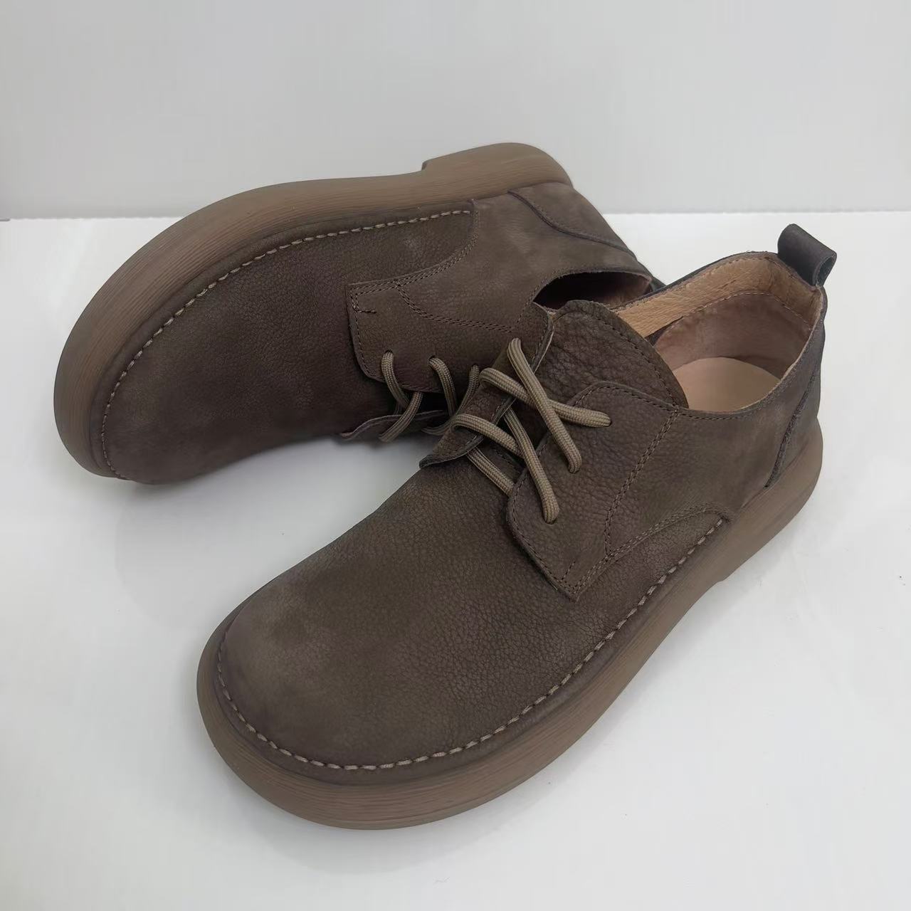Men's Toe Lace Up Retro Style Top Layer Cowhide Breathable Loafers/doug Shoes