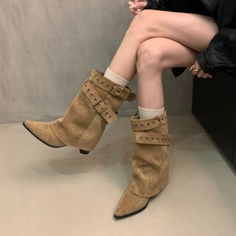 Women's Chunky For Autumn Western Cowboy Belt Boots