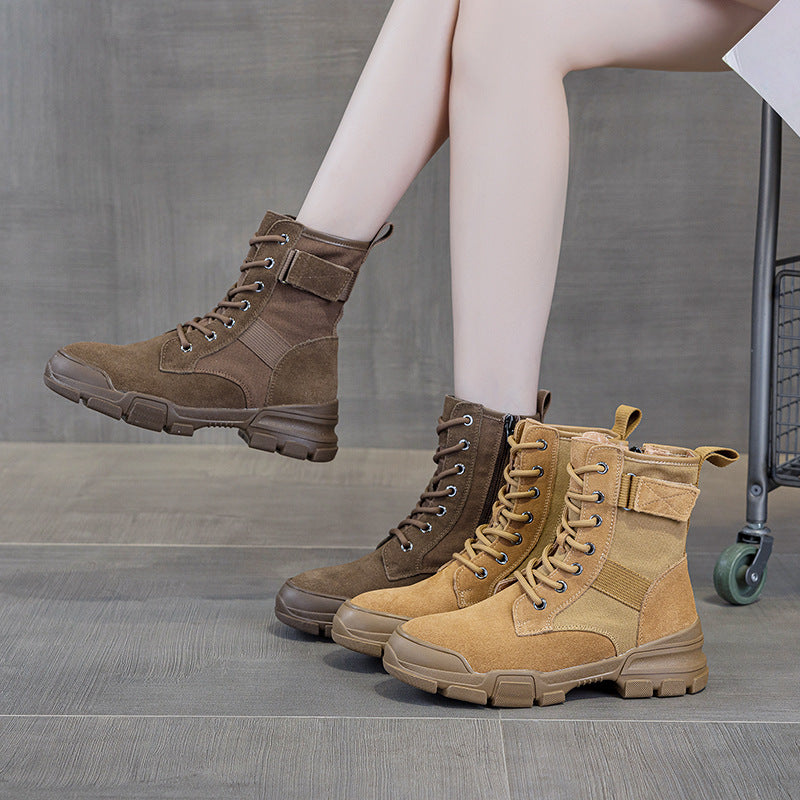 Women's Genuine Winter Versatile Short British Style Women's Leather Boots