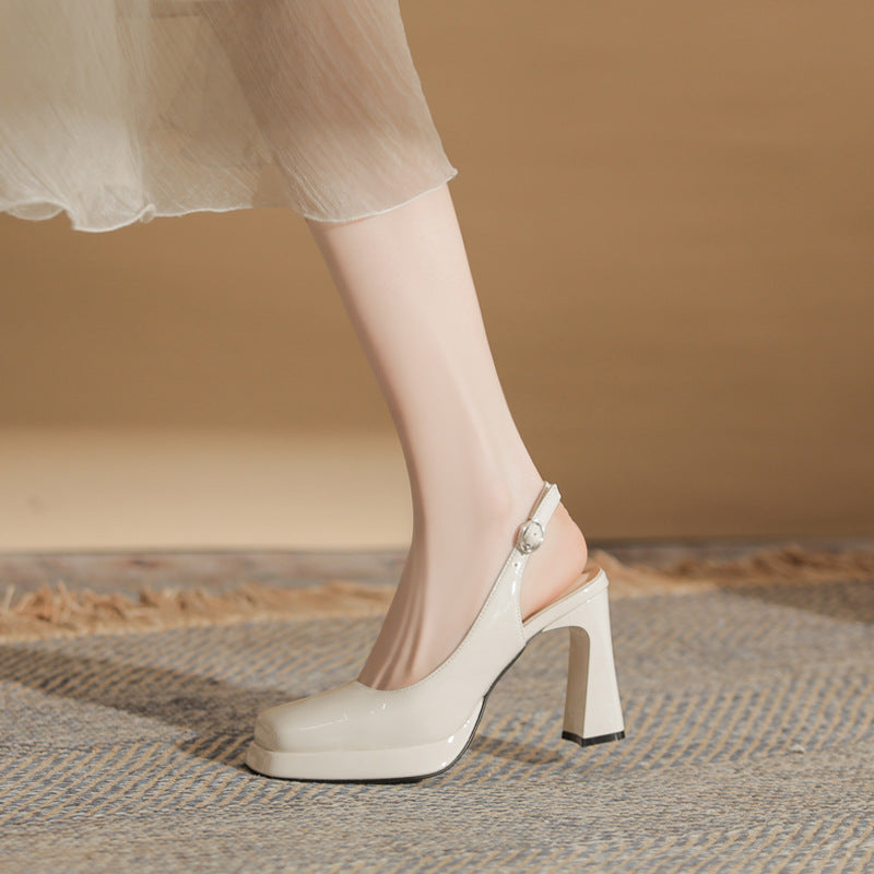Women's Jin Chunky Square Toe Waterproof Platform Hollow Buckle Heels