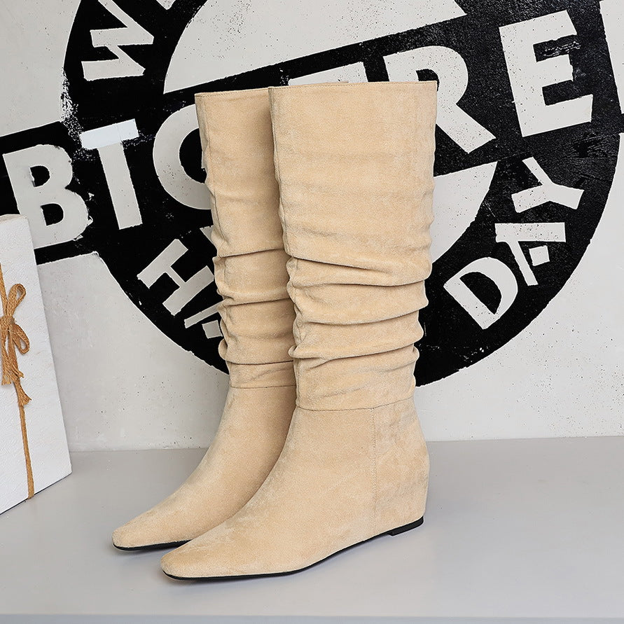 Women's Pile Style Square Toe Wide Tube High Leg Below The Boots