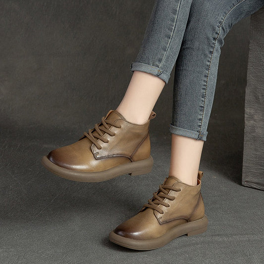 Women's Autumn Flat Round Toe Brushed Retro Comfortable Boots