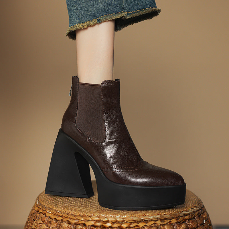 Women's Retro Chunky Martin Small Waterproof Platform Ankle Women's Shoes