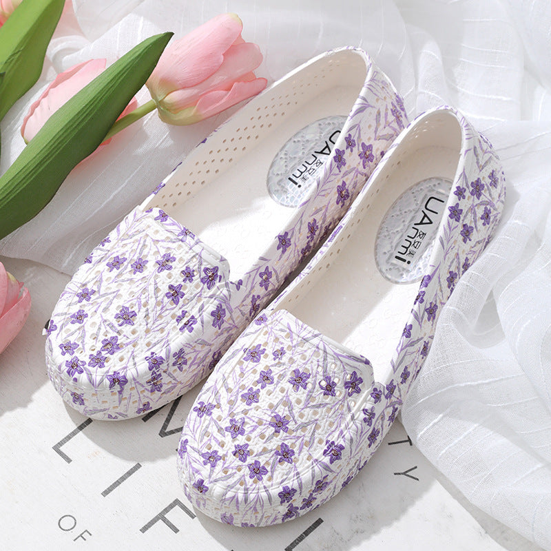 Women's Summer Hole Plastic White Flat Nurse Casual Shoes