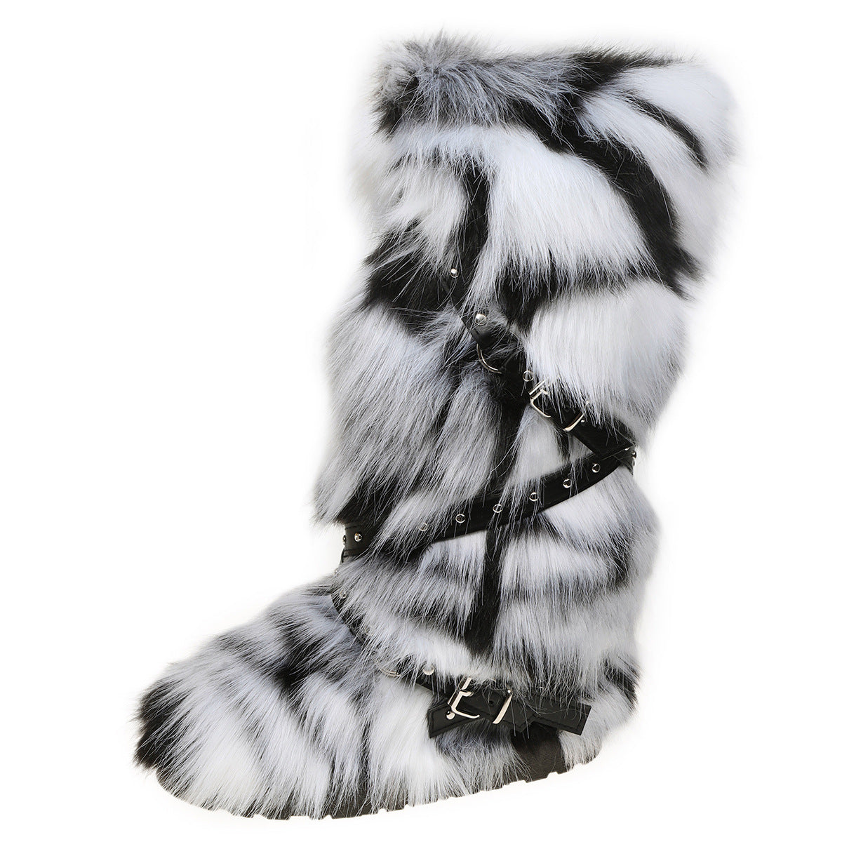 Asian Culture Belt Buckle Plush Hot Rivet Fur Large Women's Snow Boots