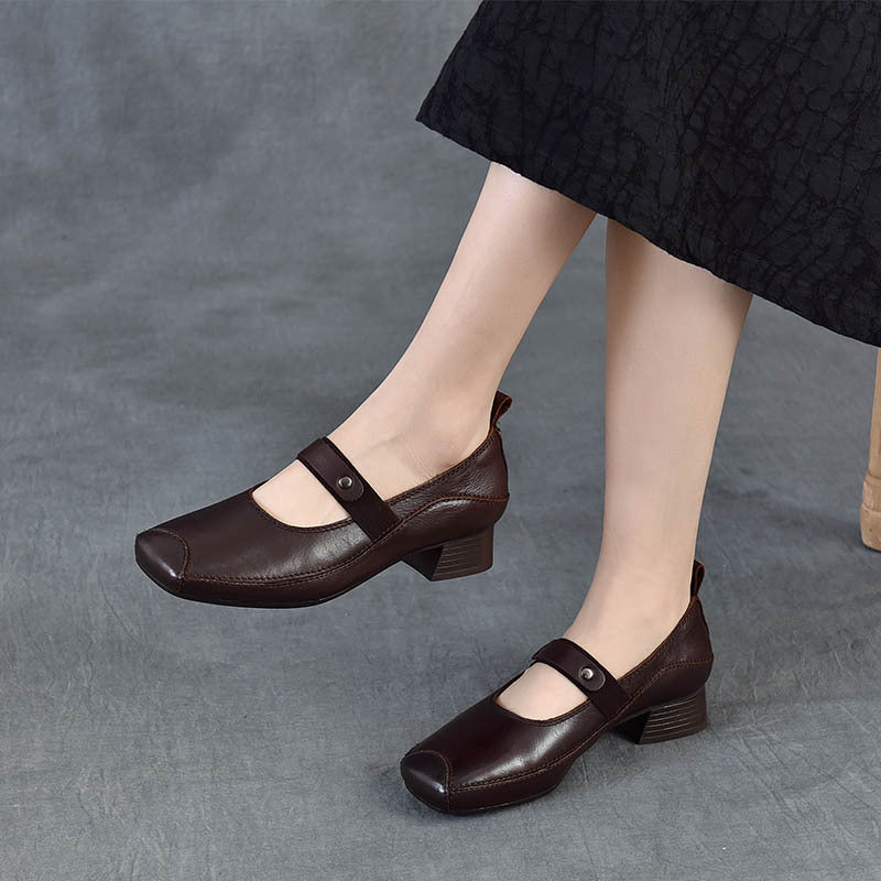 Women's Mary Jane With One Strap First Layer Cowhide Low-cut Vintage Women's Casual Shoes