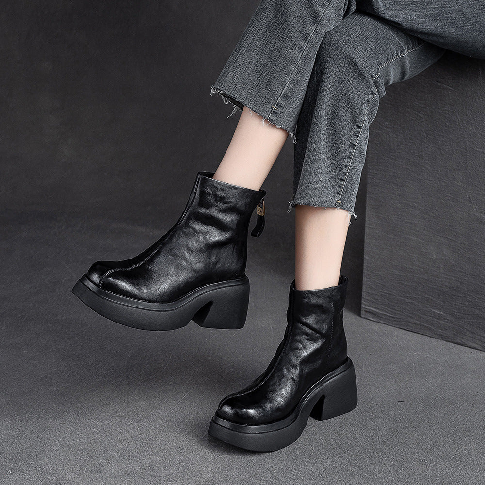 Women's Thick Bottom Chunky Ankle Back Zipper Women's Shoes