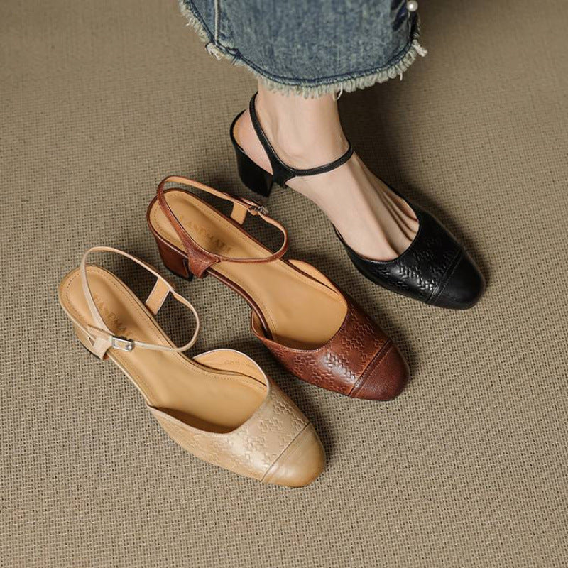 Women's Genuine Closed Toe Summer Thick Cool Pumps Not High Heeled Sandals
