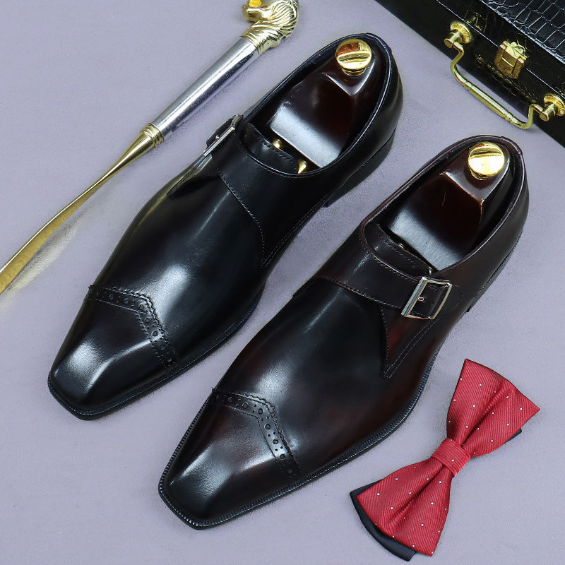 Men's Formal Cowhide Korean Style Trendy Genuine England Slip-on Breathable Men's Business Leather Shoes