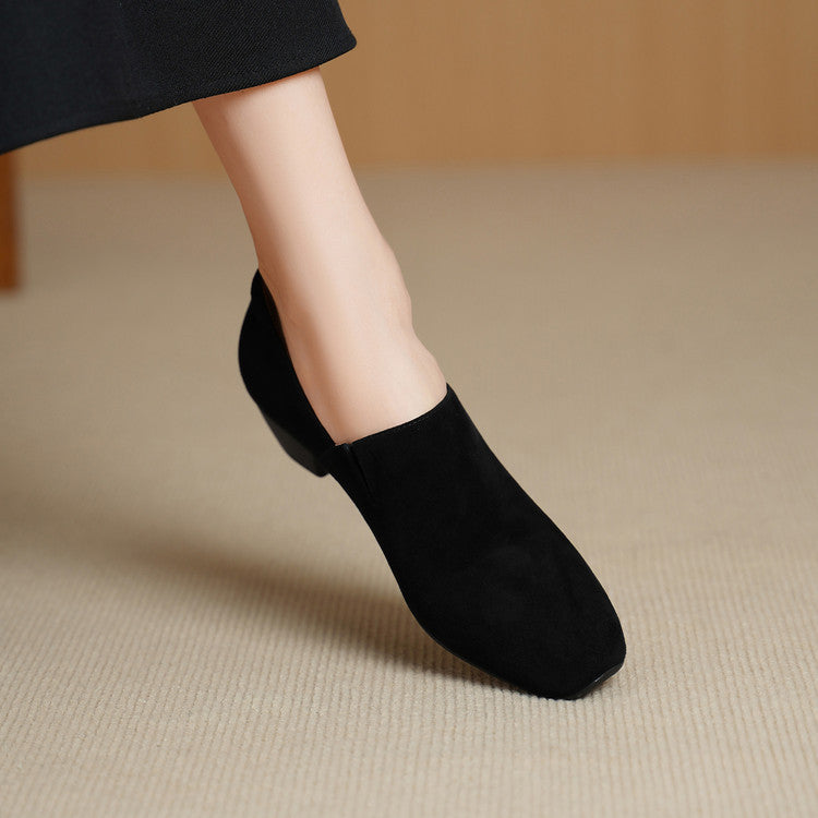 Women's Split Chunky Deep Mouth Four Small Comfortable Retro Leather Shoes
