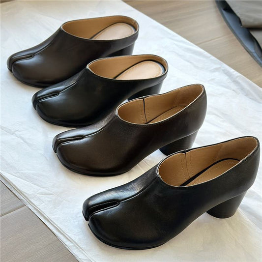 Women's Retro Style Trotter Genuine Bag Slip-on High Thick Women's Fashion Shoes