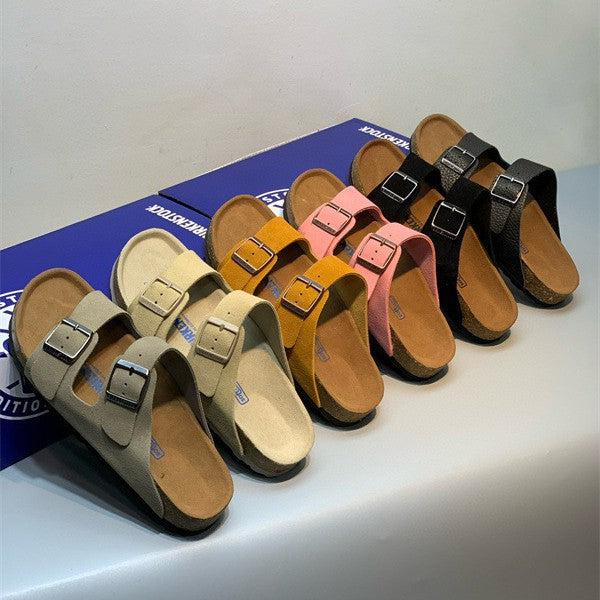 Order Niche Beach Flip-flops Cork Comfortable Double Buckle Genuine Sandals