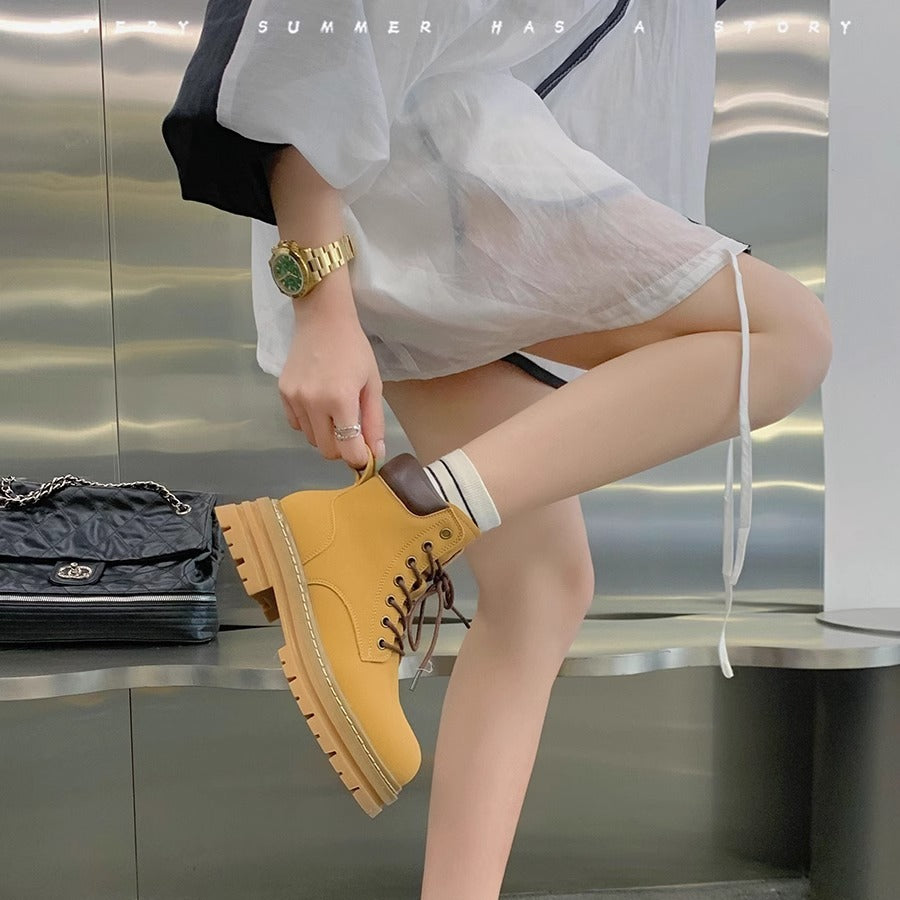 Size Ankle Thick Bottom Height Increasing Insole Women's Leather Boots