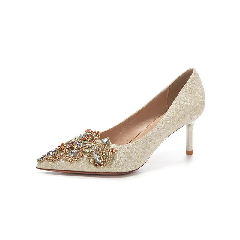 Stiletto Satin Golden Edge Wedding Bridesmaid Women's Fashion Shoes
