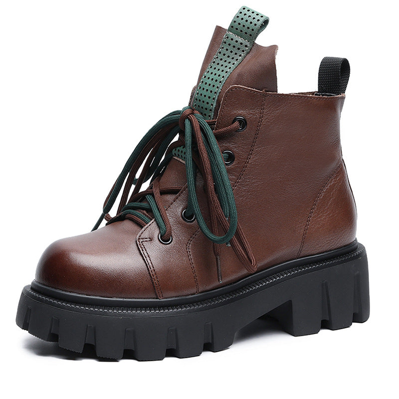 Women's Retro Thick-soled Muffin Bottom Top Layer Cowhide Women's Shoes