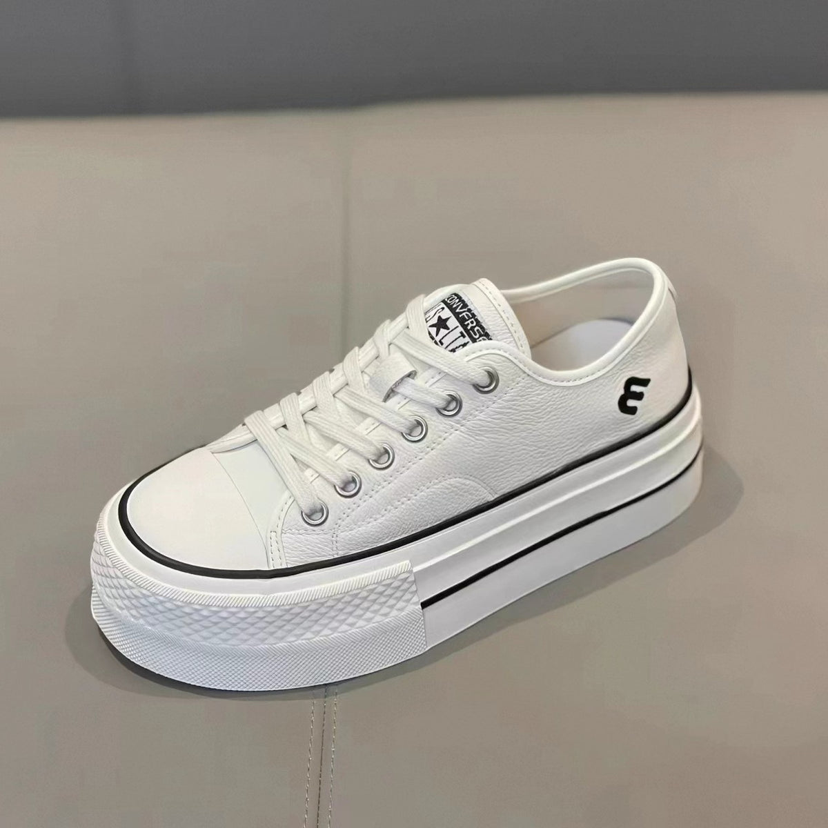 Women's Genuine Platform White Spring Lace Up Sports Sneakers