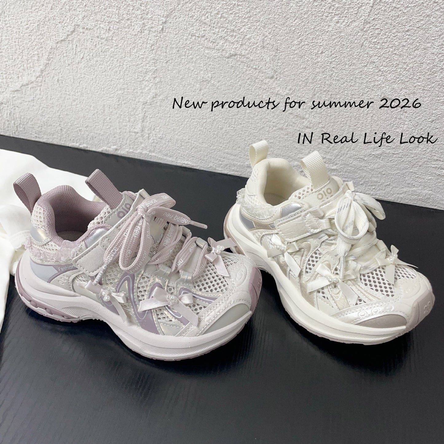 Ribbon Bow Paris Fashion Style Single Mesh Breathable Clunky Summer Sneakers