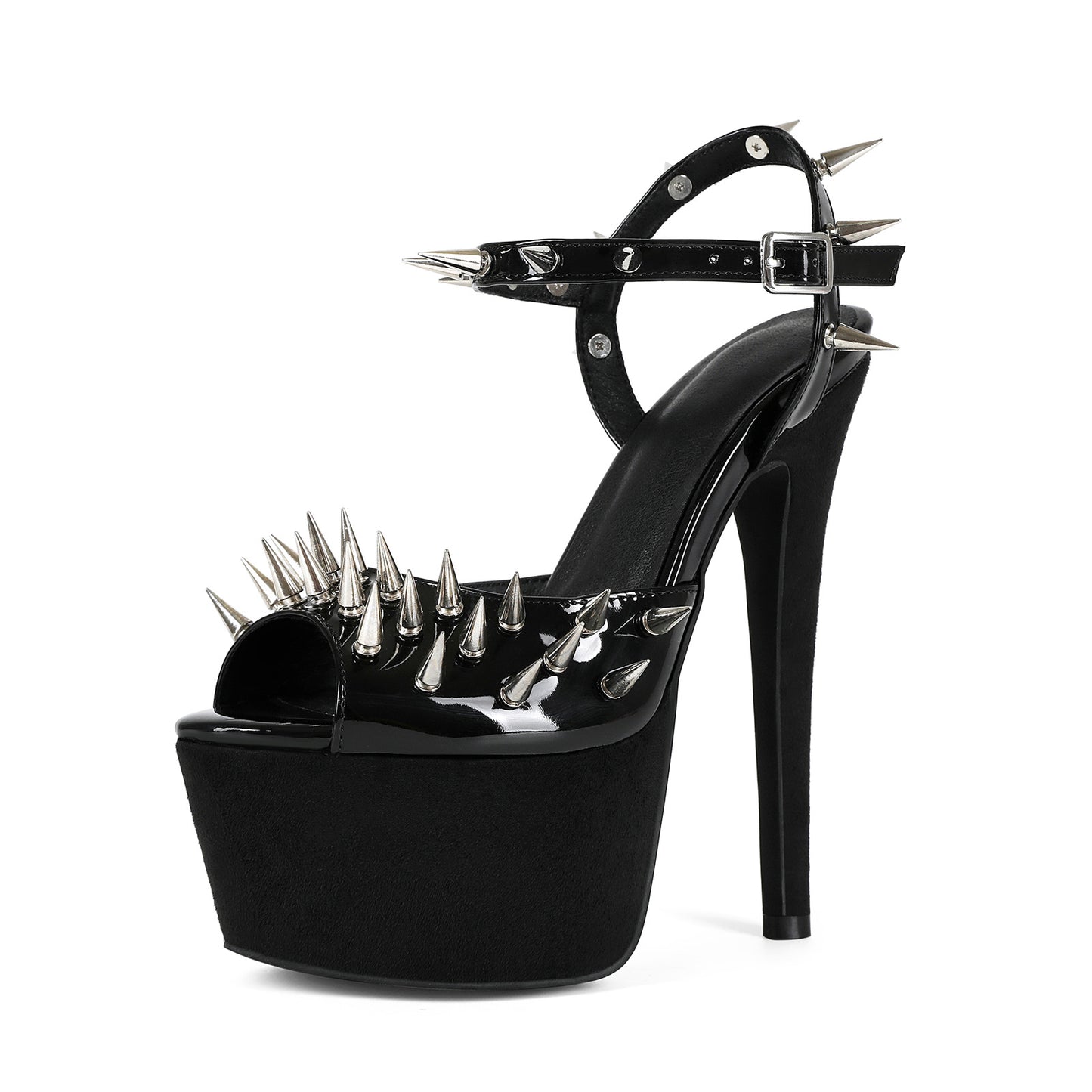 Women's Nightclub Sexy Rivet Black Platform Stiletto Large High Heeled Sandals