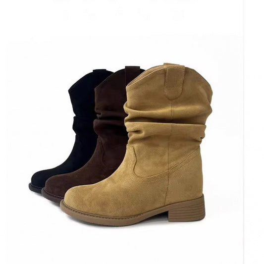 Soil Style Female Western Cowboy Middle Vintage Crumpled Women's Leather Boots