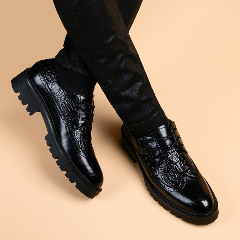 Men's Hair Stylist Thick Bottom Height Increasing Leather Shoes